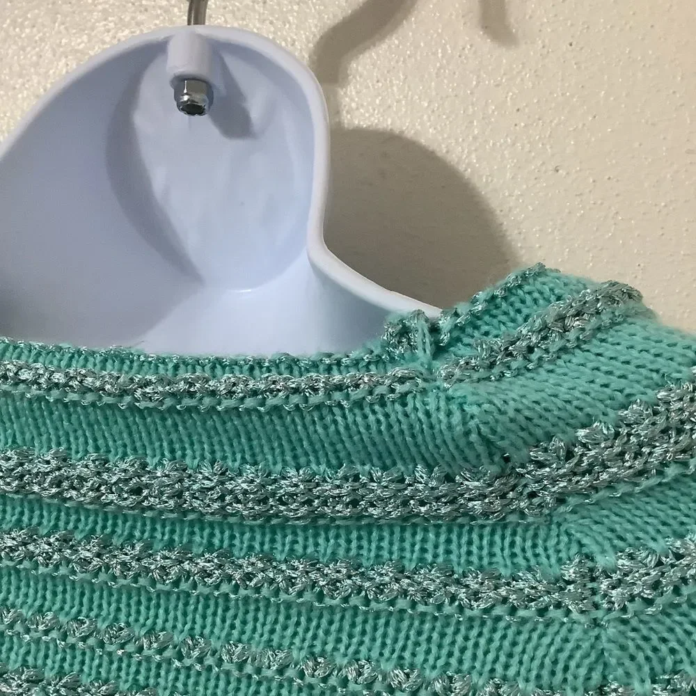 Teal Retro Wintercore‎ Cabincore Holiday Feminine Winter Sparkly Knit Sweater XS